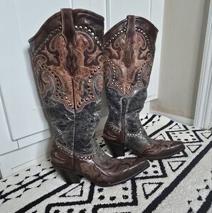 Corral Brown and Gray Heeled Boots